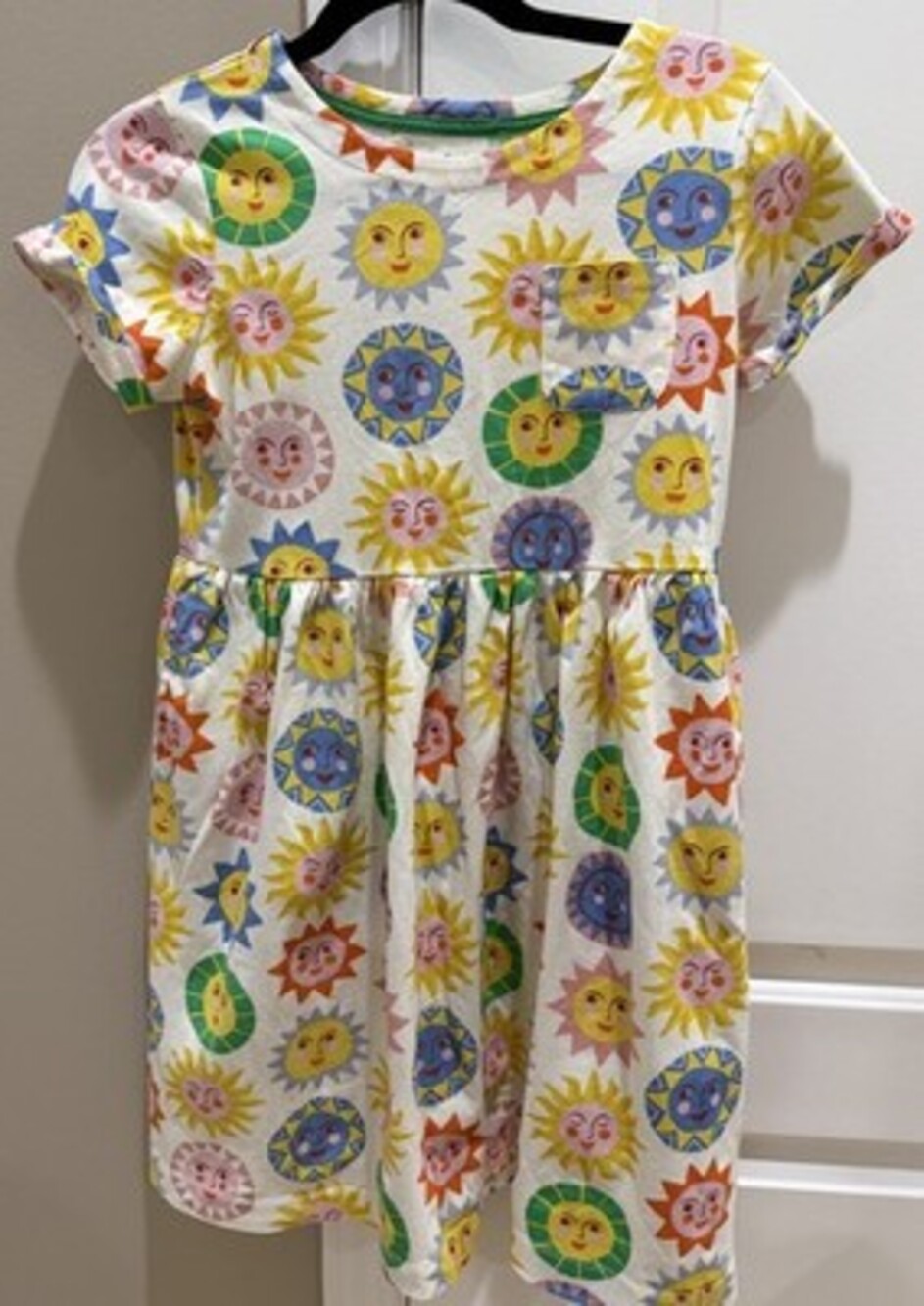 Mini Boden Girls Sun Print Short Sleeve Jersey Pocket Dress Size 11-12Y